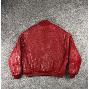 Vintage Marc Buchanan Leather Jacket Red Quilted Bomber Embossed Native Chief 52